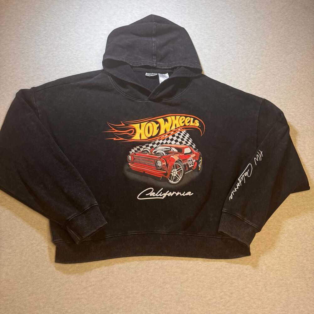 Hot Wheels California Vintage Wash Graphic Pullover Hoodie Black Size XL